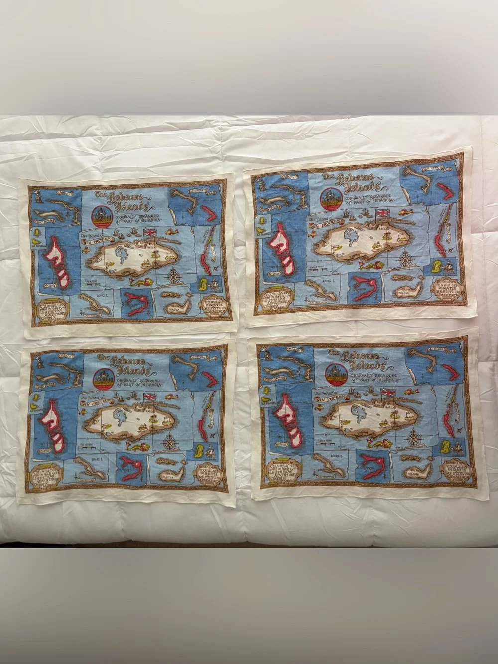 Bahama Islands VTG Irish Linen 4 Placemats map